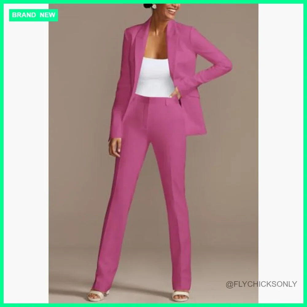 Long Sleeve Blazer and Slim Fit Pants Set Business Outfits - Picture 3 of 7
